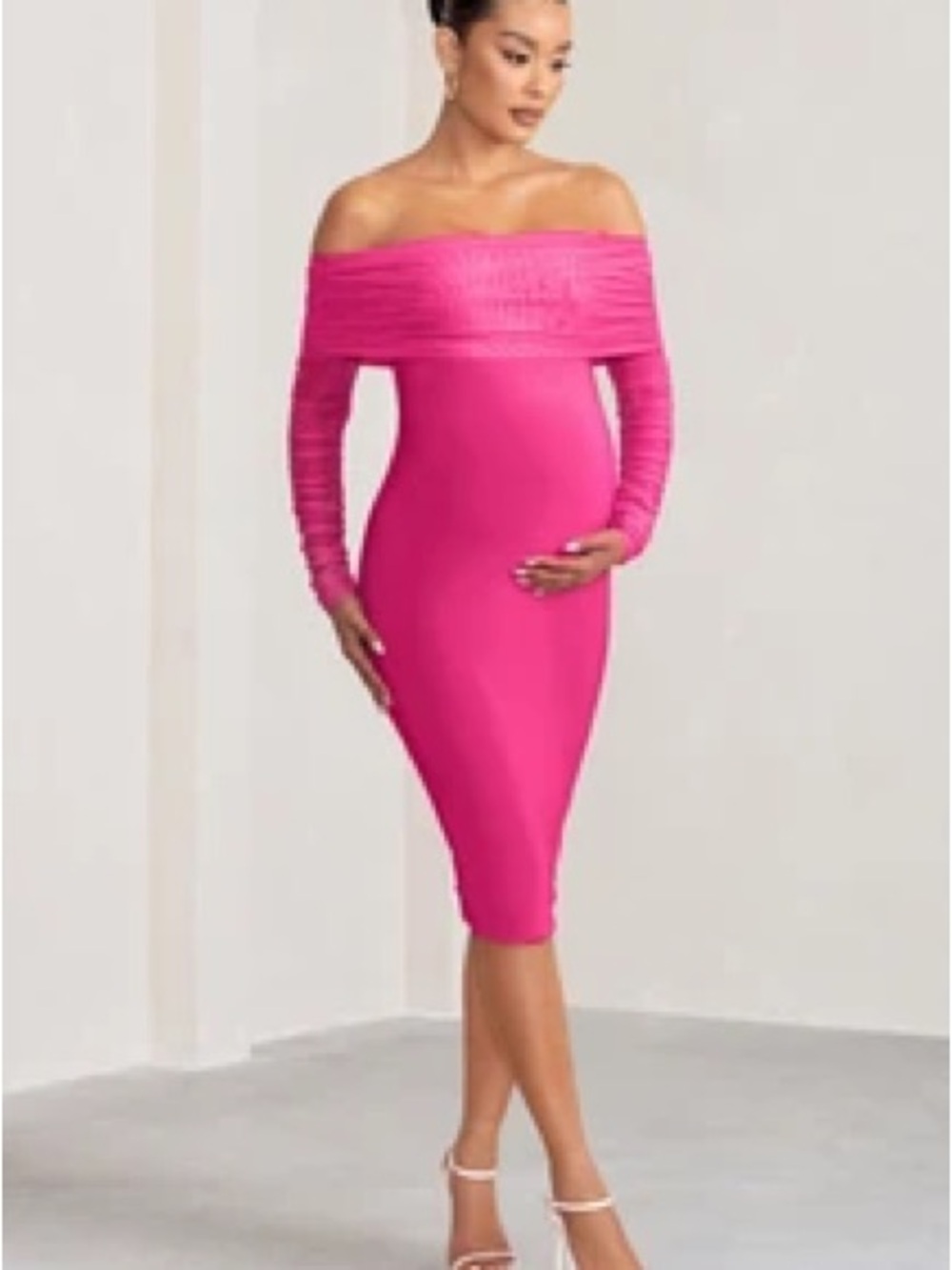 Club L London Hot Pink Off-Shoulder Maternity Bodycon Dress